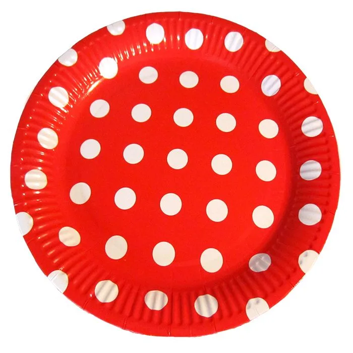 Тарелки "Веселуха" 18см. Горох Белый на красном (уп. 6 шт.)