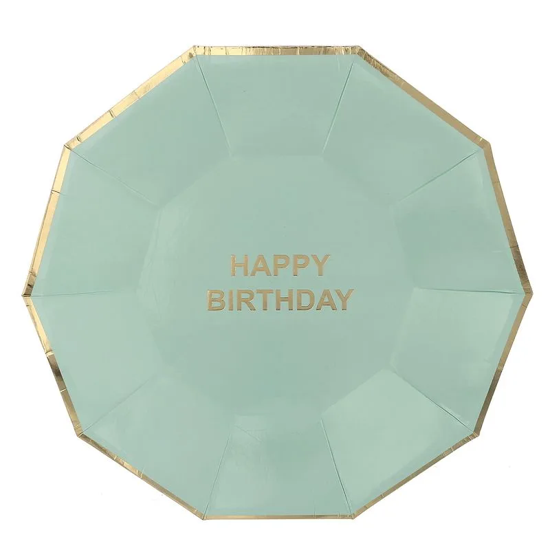 Тарелки фигурные 18 см. "Мятные с золотом" многогранник /набор 6 шт./(Китай)