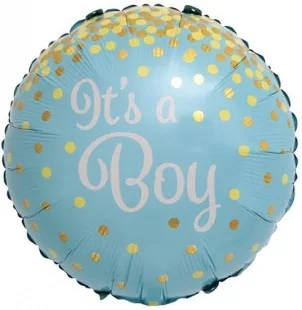 F 18"/46см Круг, С рождением мальчика (Золотое конфетти) , Голубой /1 шт./(Китай)