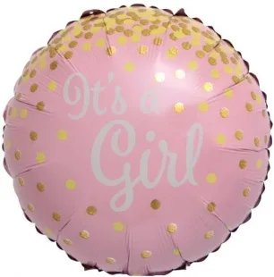 F 18"/46см Круг, С рождением девочки (Золотое конфетти) , Розовый /1 шт./(Китай)