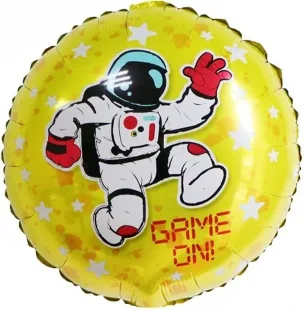F 18"/46см Круг, Начало игры! (космонавт и звезды), Желтый /1 шт./(Китай)