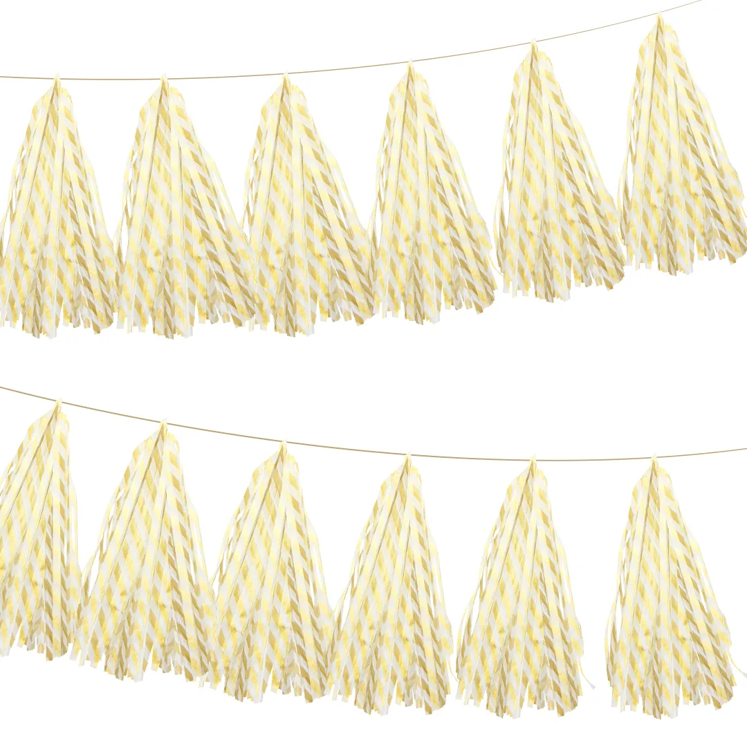 Гирлянда Тассел, Полоски, Белый/Золото, Металлик, 35*12 см, 5 листов.