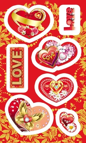 Наклейка (153*92) Сердца и цветы (20 шт.)