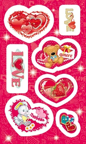 Наклейка (153*92) Сверкающие сердечки (20 шт.)
