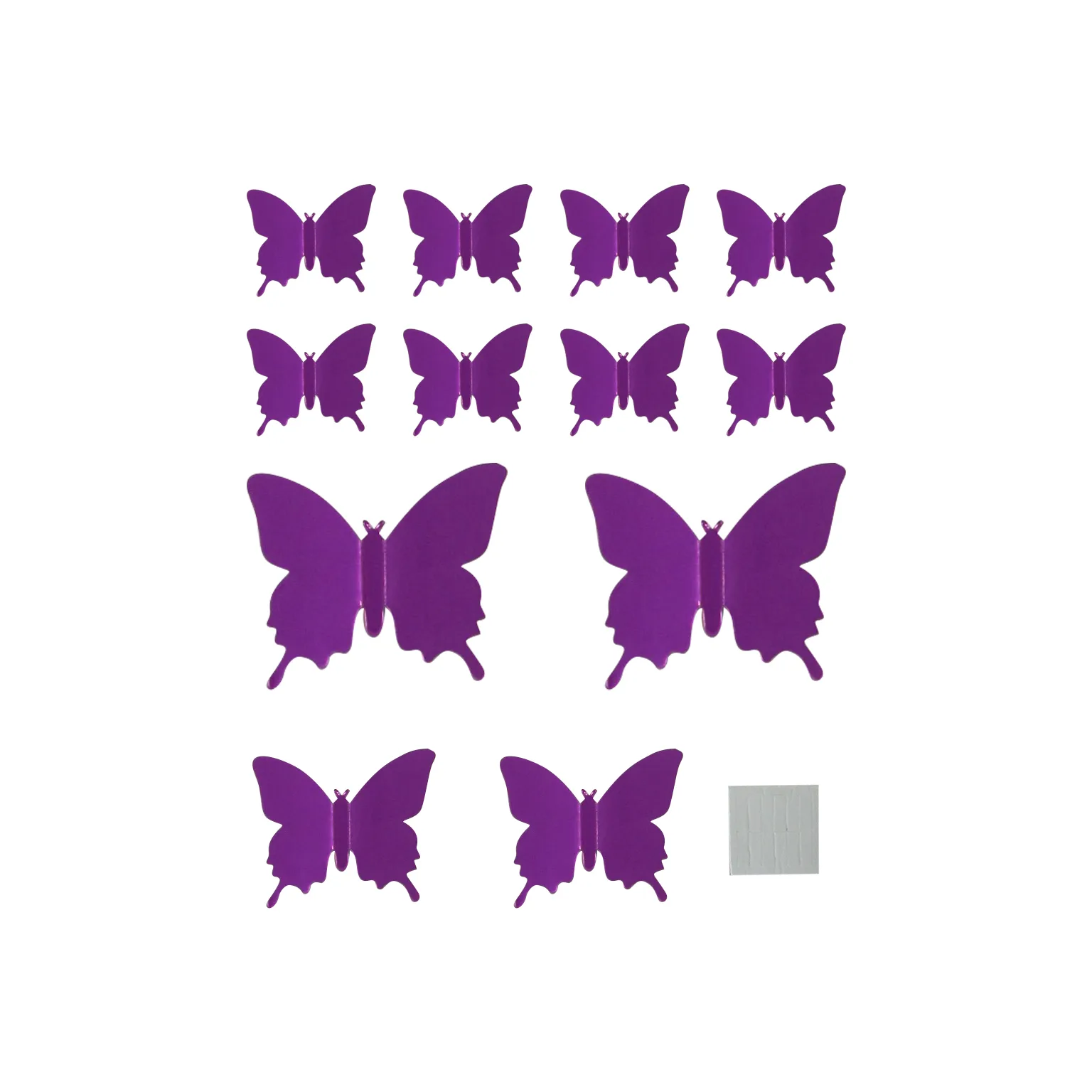Наклейки Зеркальные бабочки, Сиреневый, 6,5-11 см*12 шт, 1 упак.