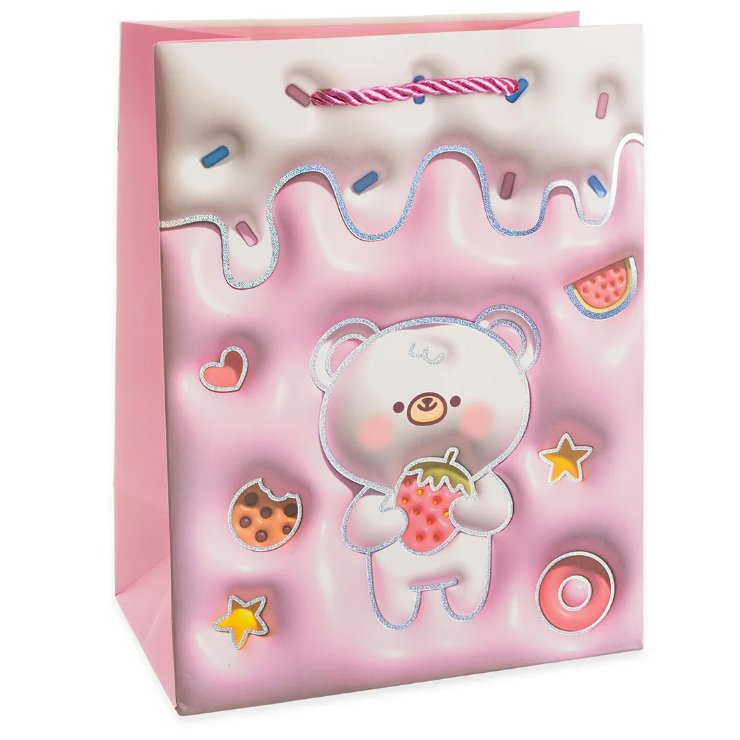 Пакет подарочный, Зефирный мишка, Дизайн №1, Металлик, 41*31*12 см, 1 шт.