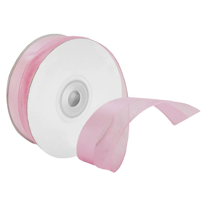 Лента Половинки Атлас и органза Светло-розовый 2,5 см* 22,85 м