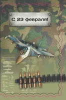 Мини-открытка "С 23 февраля!" самолет (20 шт.)
