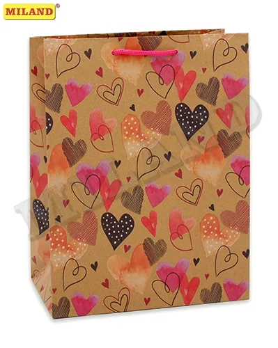 Пакет подарочный Цветные сердца (L-Kraft) 26 х 33 х 14