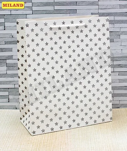 Пакет подарочный Dream Cards с мат. лам. и глиттером 26.4х32.7х13.6 см Серебряные звёздочки