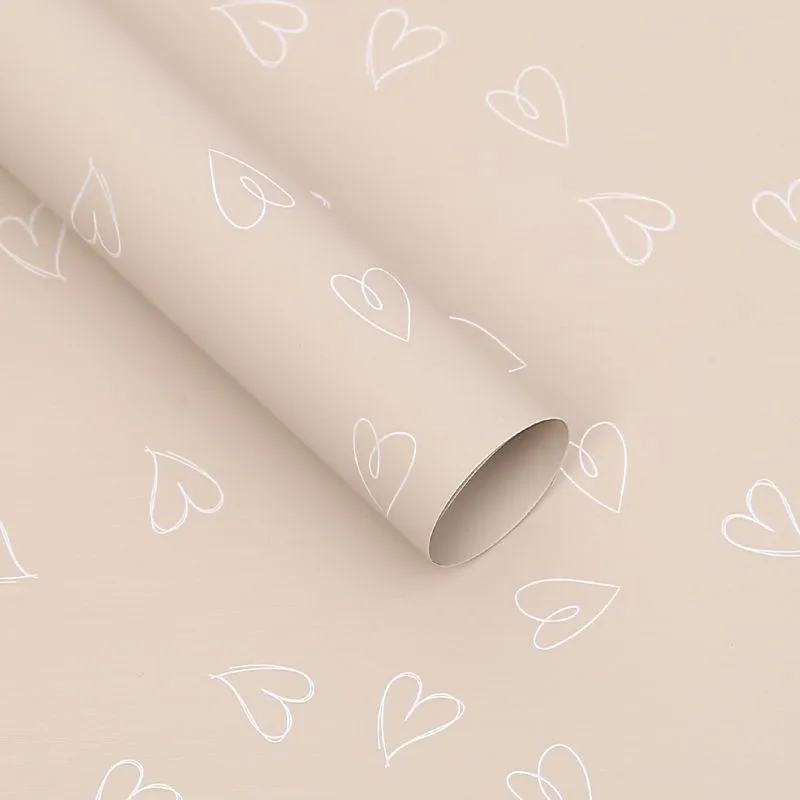 Упаковочная матовая пленка 70мкм (0,58*10 м) Нежные сердца, Песочный, 2 ст, 1 шт.
