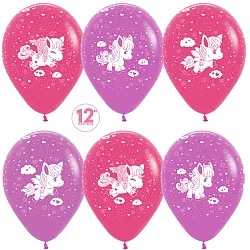 S 12"/30см Пони, Фуксия, Сиреневый, Пастель, 5 ст./ 50 шт. / (Колумбия)