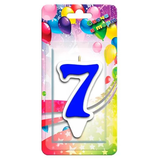 Свеча тортовая цифра "7" Волна" Синяя/1 шт./(Россия)