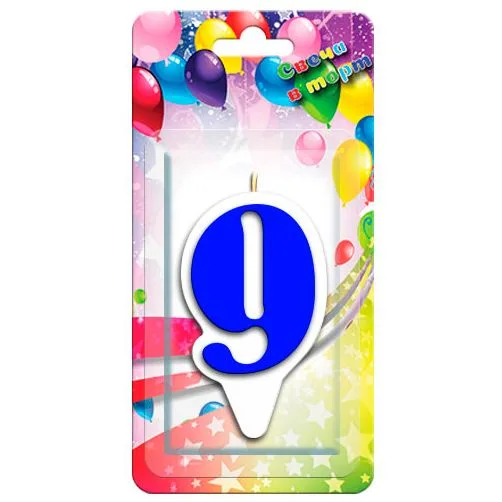 Свеча тортовая цифра "9" Волна" Синяя/1 шт./(Россия)