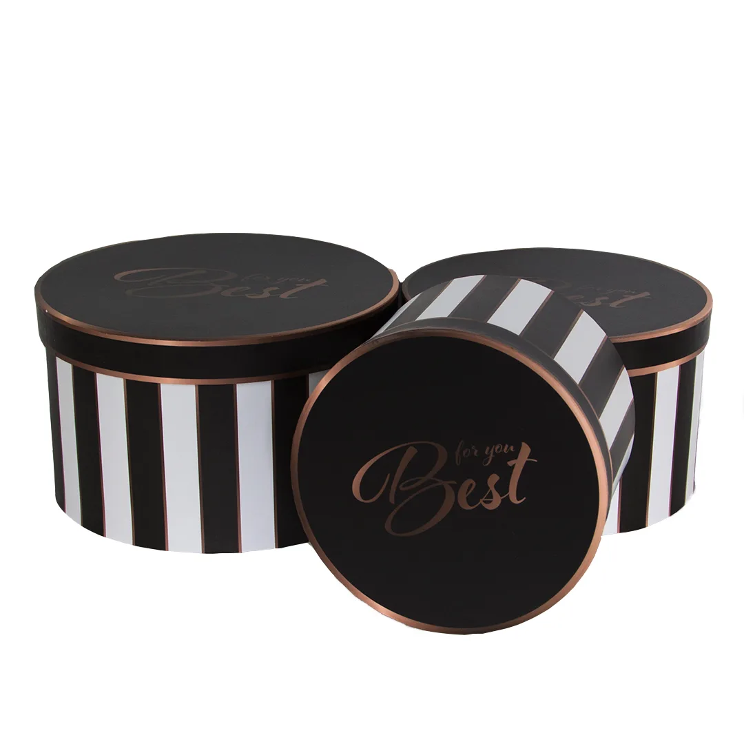 Набор коробок Цилиндр, Стильные Полосы, Черный/Белый, 25,5*15 см, 3 шт.