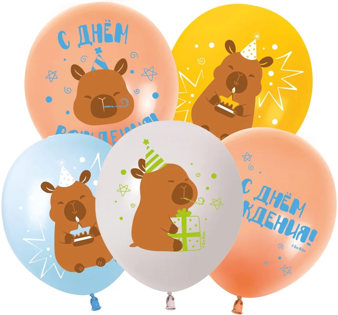 512 12"/30 см.Капибары, С Днем Рождения!, Ассорти, пастель, 2 ст, 25 шт.(Китай)