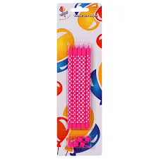 Свечи Розовые точки белые 15 см с держателями 5 шт.