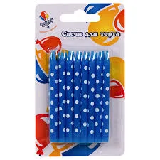 Свечи Синие горох белый 7 см / 16 шт.