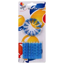 Свечи в шариках голубые 6 см с держателями 12 шт.