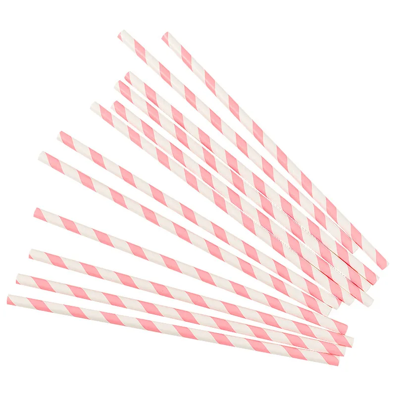 Трубочки для коктейля розовые полосы 12 шт.