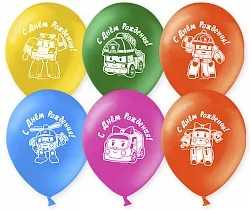 К 12"/30см С Днем рождения! Робокар Поли, Ассорти, Пастель, 2 ст. / 50 шт./ (Китай)