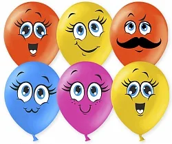 К 12"/30см Милые смайлы, Ассорти, Пастель, 2 ст. многоцвет / 50 шт./ (Китай)