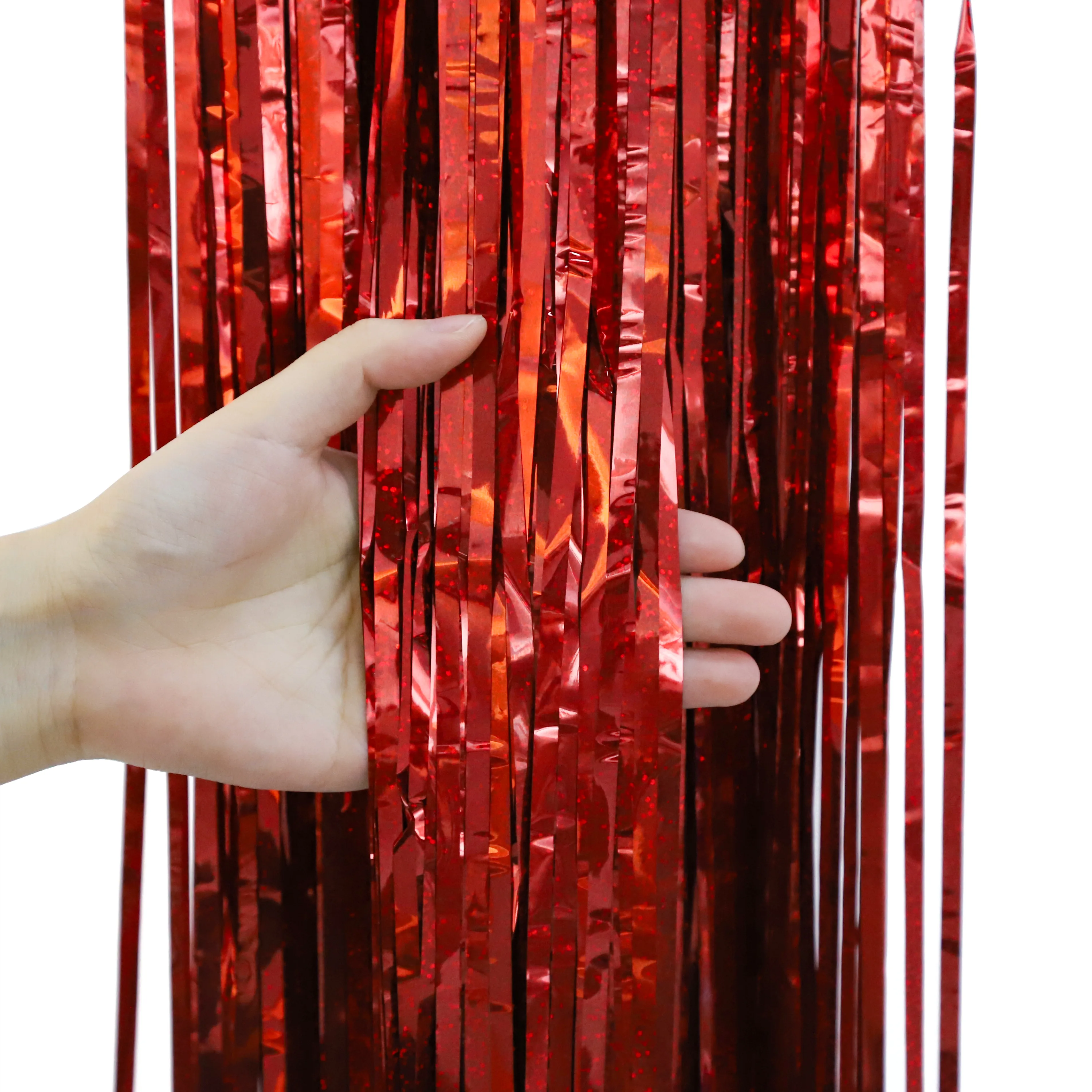 Занавес Дождик Лазерный, Красный, Голография, 100*200 см, 1 шт.