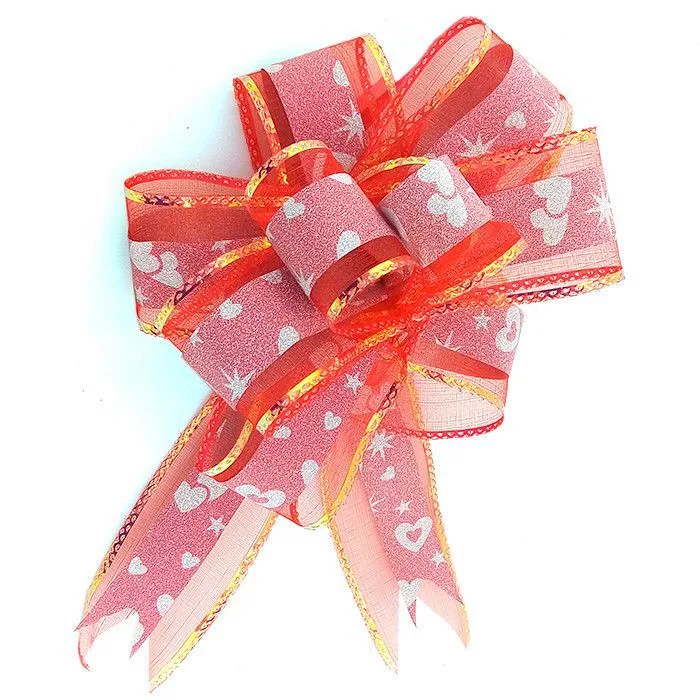 Бант-шар Текстиль/PP С глиттером 50 мм "Комбо" Сердечки Красный / 10 шт. / (Китай)