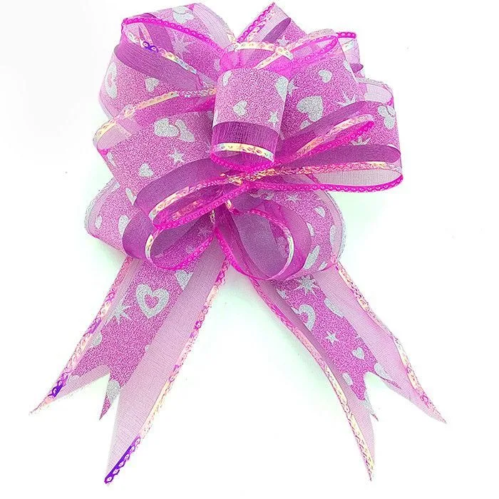 Бант-шар Текстиль/PP С глиттером 50 мм "Комбо" Сердечки Розовый / 10 шт. / (Китай)