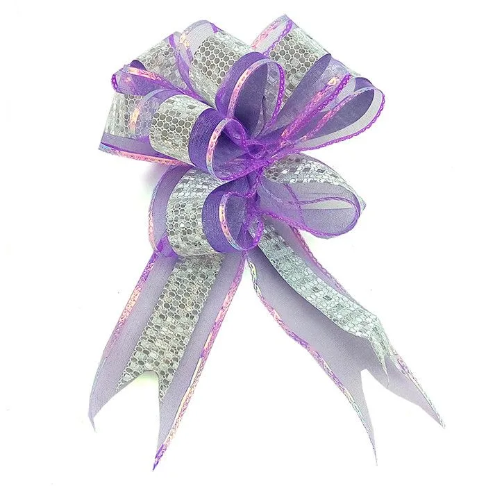 Бант-шар Текстиль/PP С глиттером 50 мм "Комбо" Сиреневый с серебром / 10 шт. / (Китай)