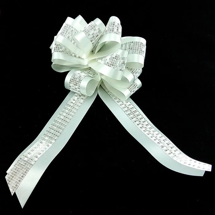 Бант-шар PP С глиттером 45 мм "Комбо" Белый с серебром / 10 шт. / (Китай)