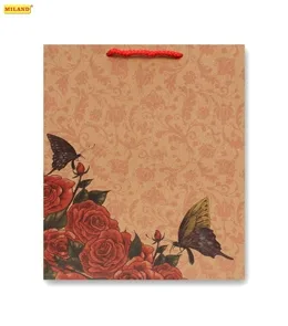 Пакет подарочный Розы и бабочки (L) 26 х 33 х 14