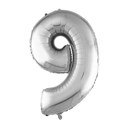 Р 40"/102см Цифра "9" Серебро / 1 шт / (Россия)