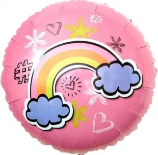 F 18"/46см Круг, Радуга (рисунки мелом), Розовый, 1 шт.  / (Китай)