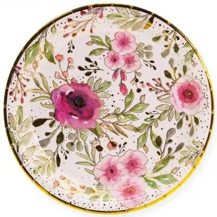 Тарелки "Акварельные цветы", золото, 18 см./ уп. 6 шт.