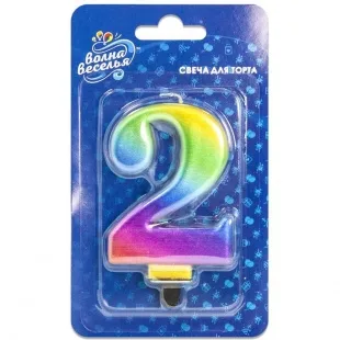 Свеча Цифра "2" Радужный, 8 см., 1 шт.