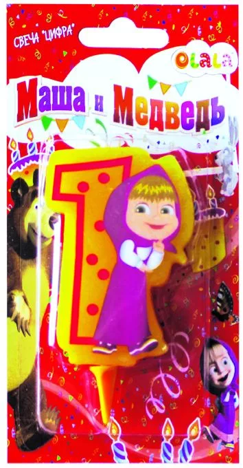 свеча "Цифра 1, Маша и Медведь"