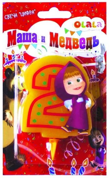 свеча "Цифра 2, Маша и Медведь"