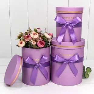 Набор коробок Цилиндр, Цветы с любовью, Сиреневый, 18*18*22 см, 3 шт.