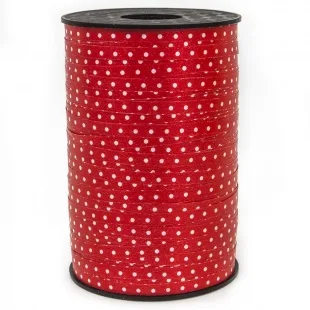 Лента (0,5 см*250 м) Белые точки, Красный, 1 шт.