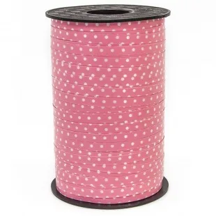 Лента (0,5 см*250 м) Белые точки, Розовый, 1 шт.
