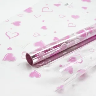 Упаковочная пленка (0,7*7,5 м) Множество сердец, Розовый/Белый, 1 шт.