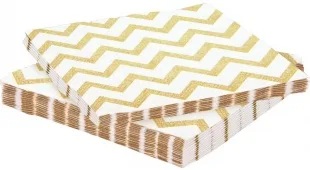 Салфетки для праздника, Белые зигзаги, Золото, 33*33 см, 20 шт.