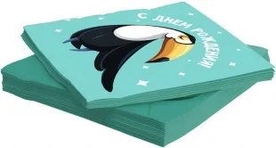 Салфетки, Милый тукан, С Днем Рождения!, Бирюзовый, 33*33 см, 20 шт.