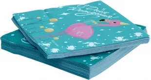 Салфетки, Фламинго, С Днем Рождения!, Бирюзовый, 33*33 см, 20 шт.