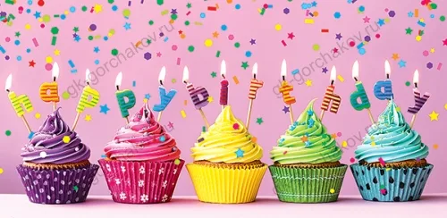 Конверты для денег, Happy Birthday (капкейки), Розовый, 10 шт.