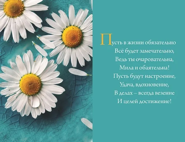 Открытка А5 С Днем рождения! белые ромашки на голубом (10 шт.)