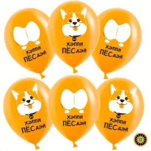 ВВ 12''/30 см "Счастливый корги", Оранжевый, пастель, 2 ст, 50 шт.(Малайзия)