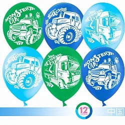 К 12"/30см Техника (Монстр-Трак), Пастель, Ассорти,лайт, 2 ст./ 100 шт. (Китай)