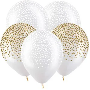 Т 12"/30см  Конфетти (Золотое, Белое), Прозрачный, Кристалл, 5 ст. / 100 шт./ (Турция)